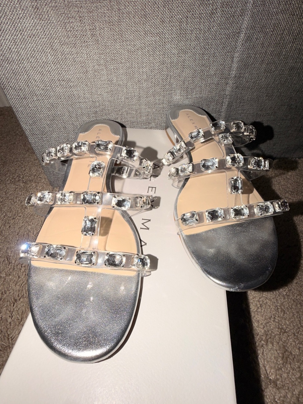Clear Rhinestone Silver Slide Sandals - Picture 3 of 4